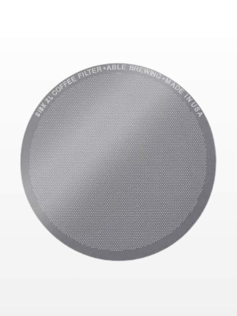 Round stainless steel coffee filter manufactured by Able Brewing. Compatible with AeroPress.
