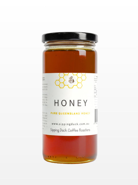 Queensland Honey in glass jar, front label.