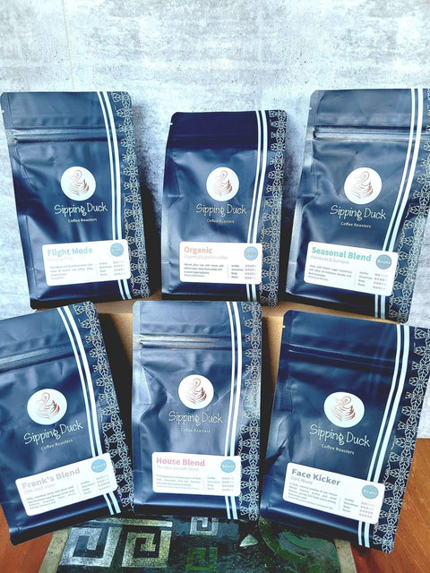 Set of six Sipping Duck small coffee bags.