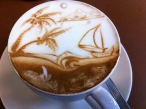 Coffee art, Palms and Yacht
